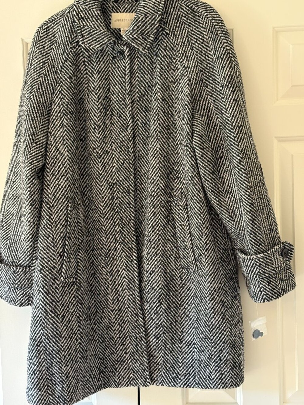 NWOT Appleseed's Women's Classic Wool Blend Balmacaan Black & White Coat Sz XL